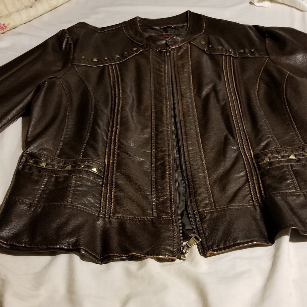 Faux brown leather jacket